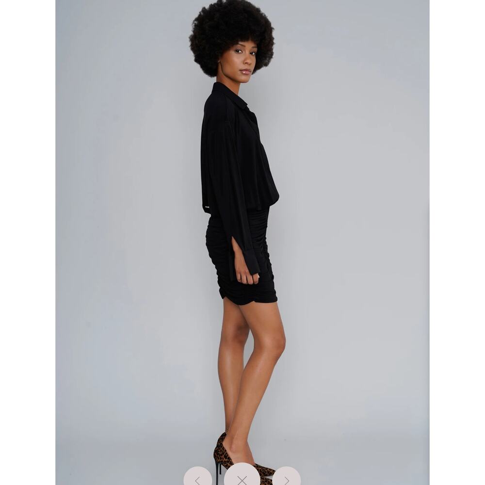 Le Superbe Rose Garden Dress Black Ruched Shirt Dress Size S